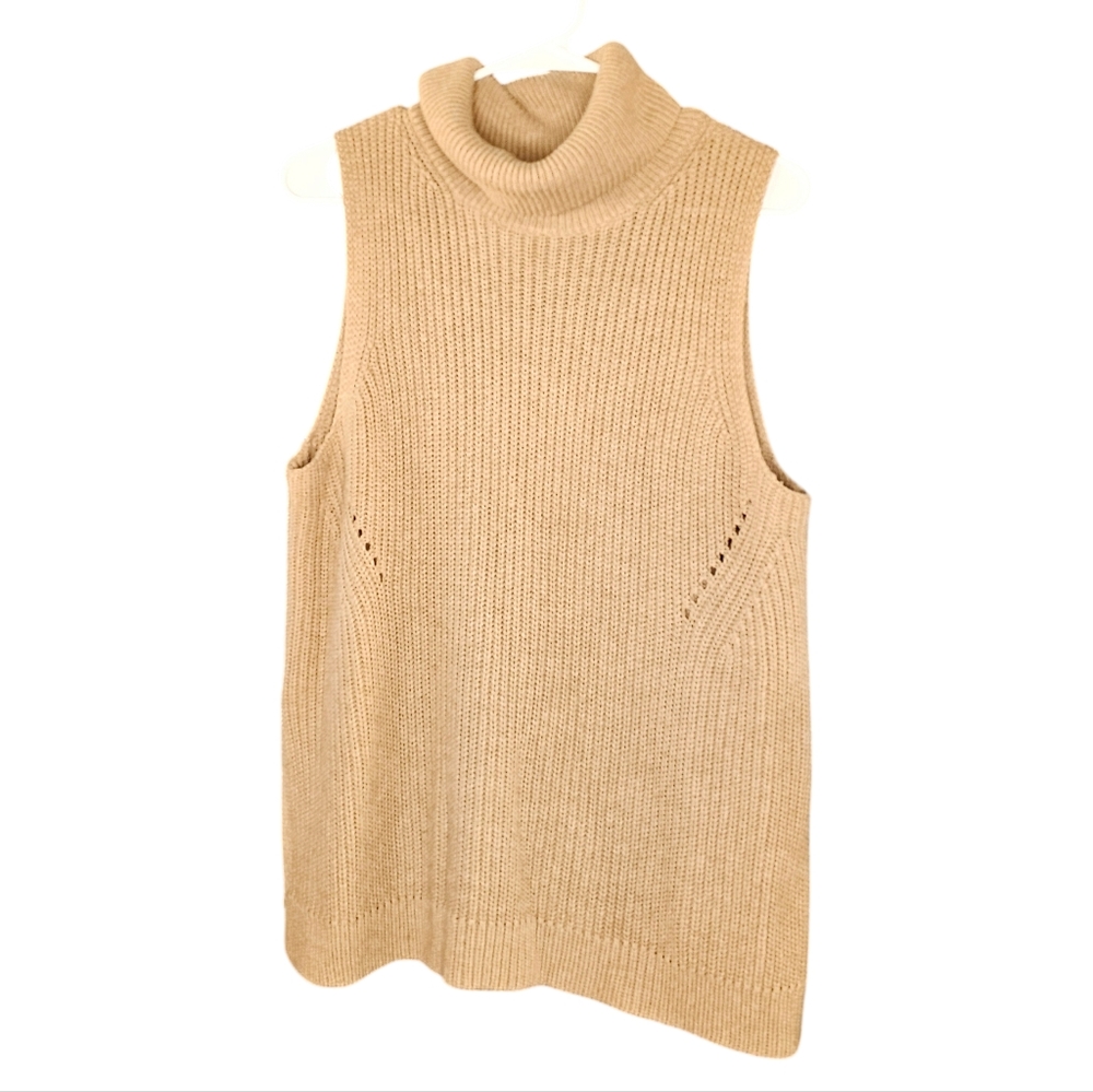 Abercrombie & Fitch Turtleneck Split Side Sleeveless Sweater Tan sz L